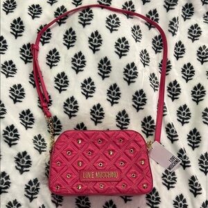 Love Moschino Pink and Gold Quilted Crossbody Bag